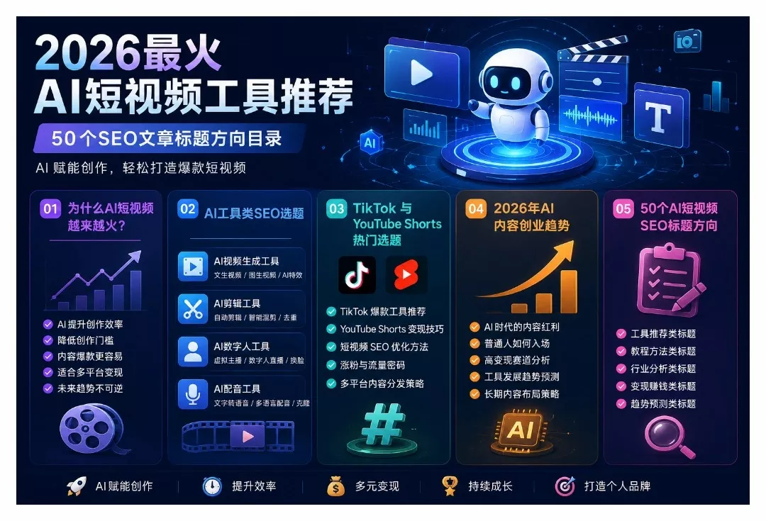 2026最火AI短视频工具推荐(50个SEO文章标题方向)